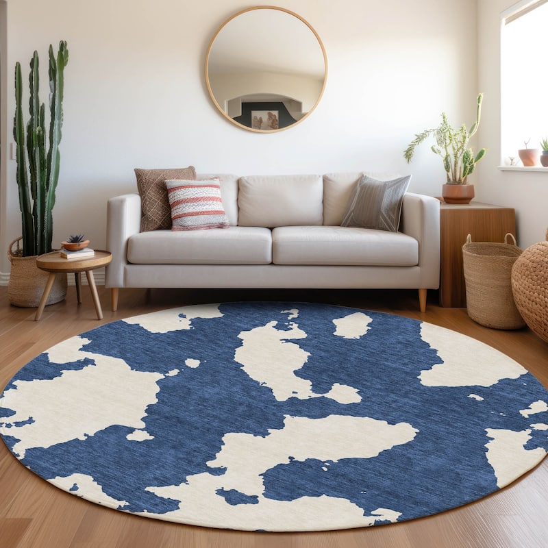 Premium Washable Super Soft Contemporary Islands Mayfield Rug - Navy - 8' x 8'
