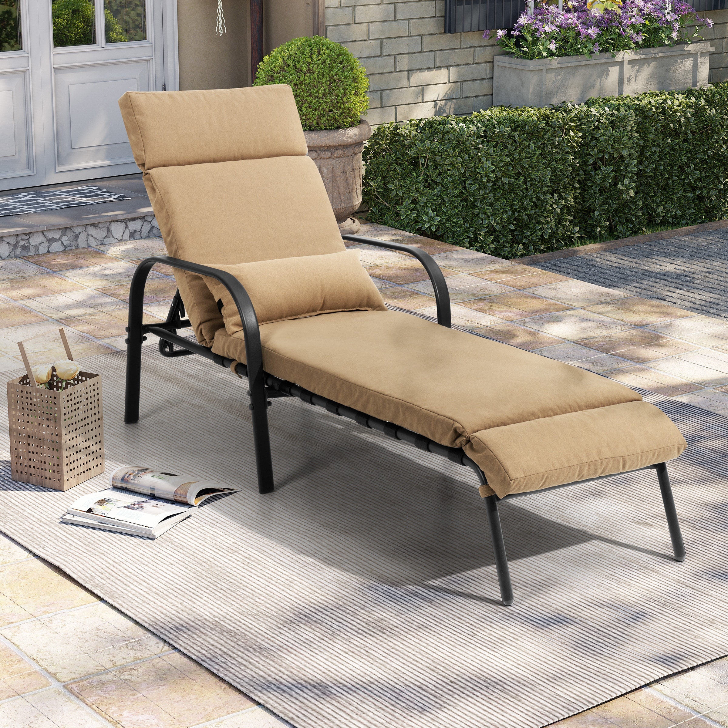 Adjustable Outdoor Patio Chaise Lounge Chair with Cushion for Relaxation-image