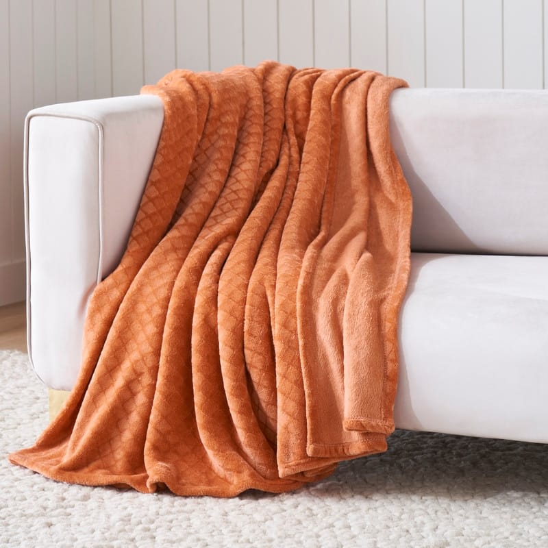 Superior Alaska Quilted Diamond Plush Fleece Blanket For Couch or Bed - Throw - Rust