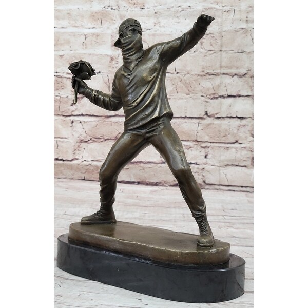 Banksy Bronze Sculpture, Lost Wax Method, Brown Patina, Marble