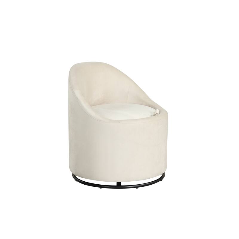 Beige Velvet Barrel Chair with Storage and 360 Swivel Accent Seat - 23.5" x 23.5" x 27" - Beige