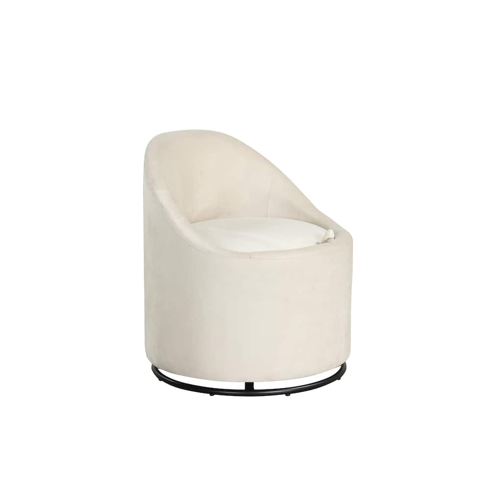 Beige Velvet Barrel Chair with Storage and 360 Swivel Accent Seat - 23.5" x 23.5" x 27"