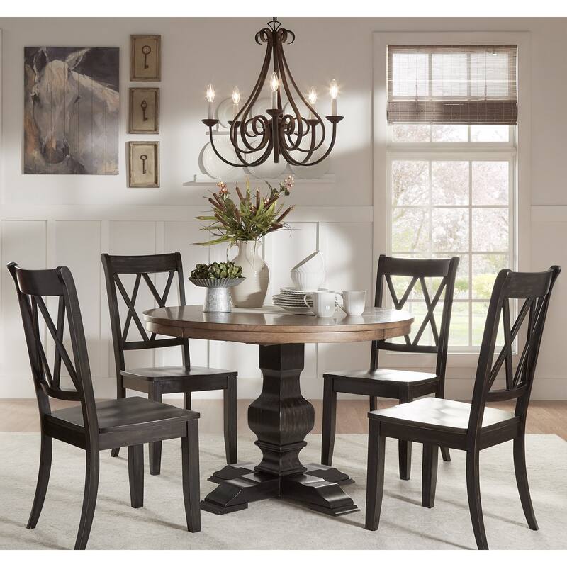 Eleanor Black Round Solid Wood Top 5-Piece Dining Set - X Back by iNSPIRE Q Classic