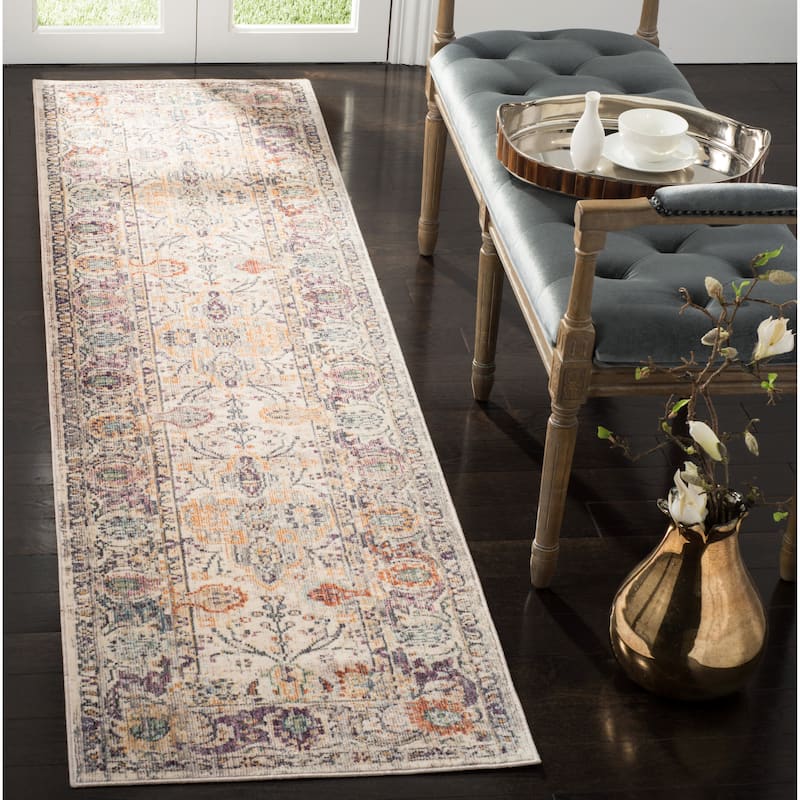 SAFAVIEH Illusion Alisa Vintage Boho Oriental Viscose Rug with - 2'3" x 8' Runner - Cream/Purple
