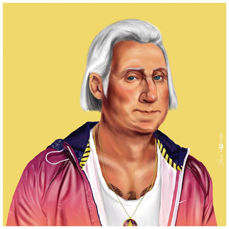 Empire Art Direct Hip George Washington Printed Tempered Glass Wall Art - Multi-Color