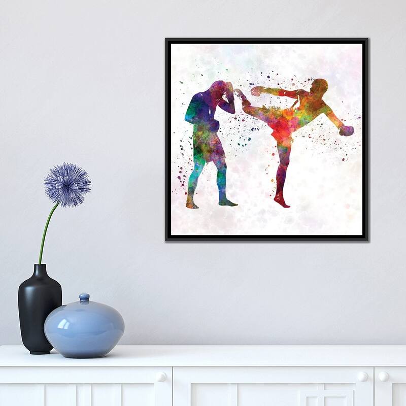 iCanvas "Two Men Exercising Thai Boxing Silhouette" by Paul Rommer Framed Canvas Print