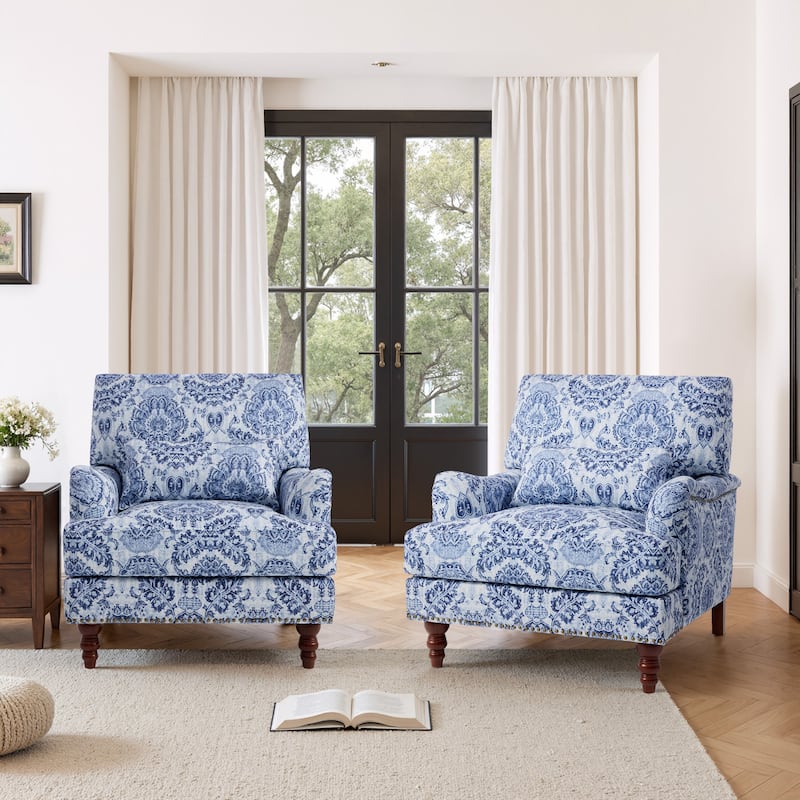 Set of 2 Mid Century Chenille Upholstered Accent Chairs