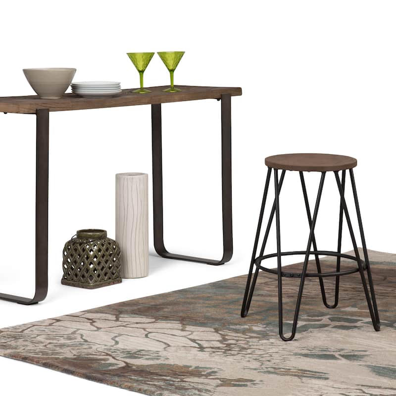 WYNDENHALL Kendall Industrial Metal Counter Height Stool with Wood Seat - Cocoa Brown / Black - Counter Height