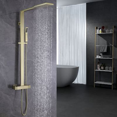 9.84 " x 4.33 " Rectangle Rainfall Thermostatic Wall Mount Brushed Gold Showerheads Shower Set - 9.84 " x 4.33 "