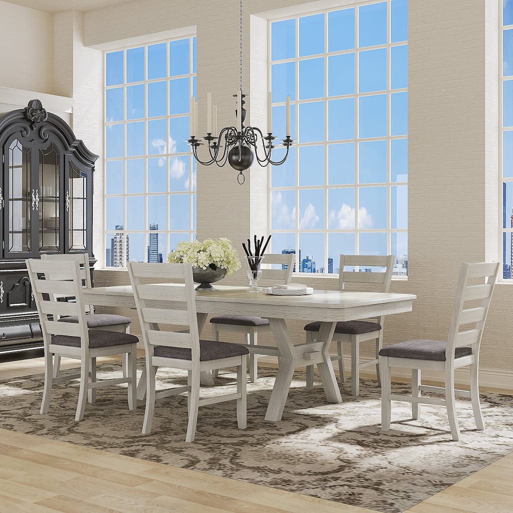 VECELO Solid Wood Dining Chairs Set of 2/4/6 with Linen Fabric Seating