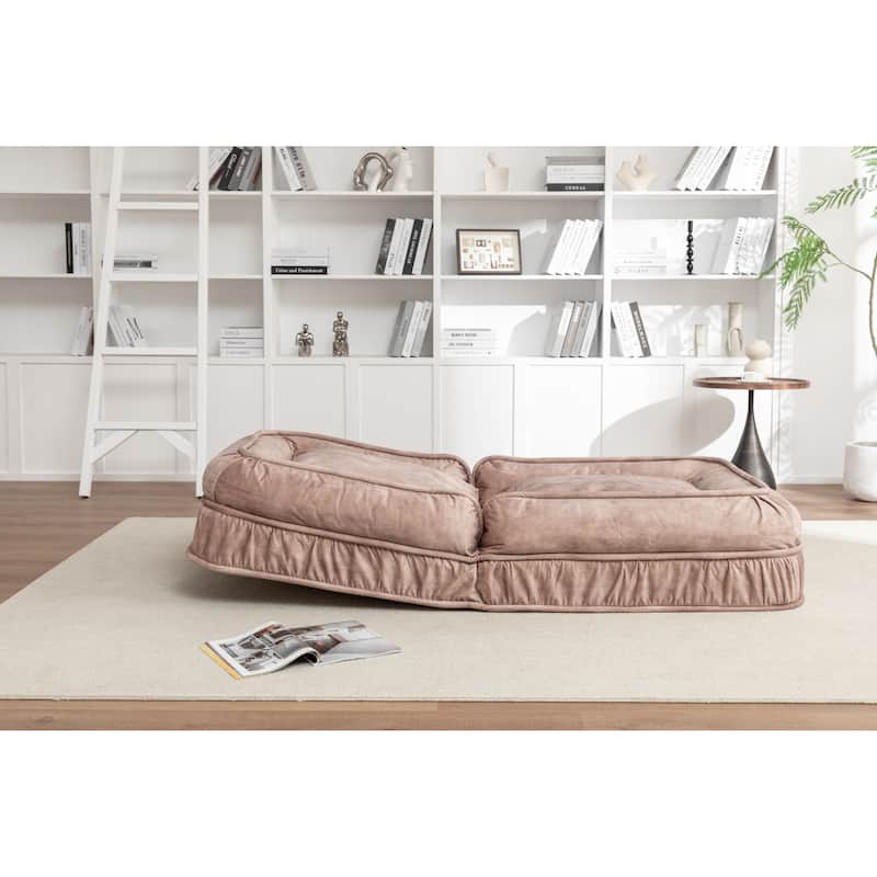 Upholstered Human & Dog Bed, Adjustable 5-Position Bean Bag Floor Sofa with Massage Pillow and 2 Soft Cushions for Adults & Pets