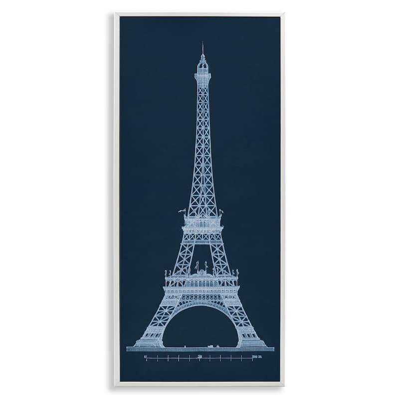 Stupell White Parisian Tower on Blue Framed Giclee Art Design By Phillipa Katz - 10 x 24 - White