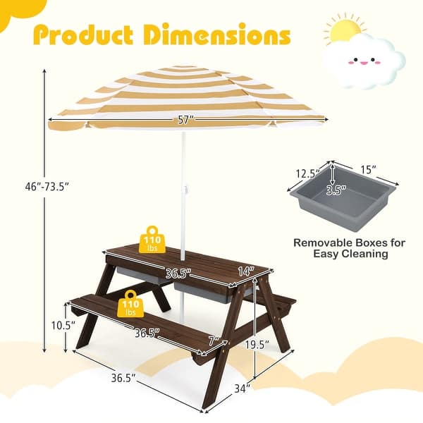 dimension image slide 0 of 3, Costway 3-in-1 Kids Picnic Table Wooden Outdoor Sand & Water Table - See Details
