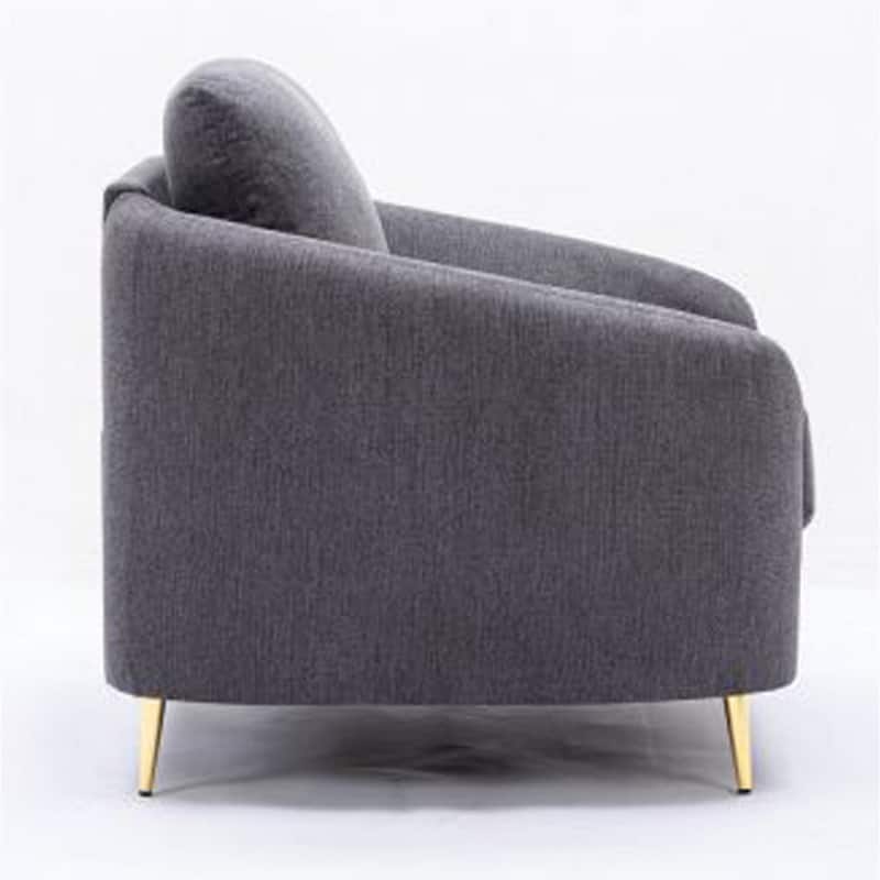 Nial 60 Inch Loveseat, Linen Upholstery, Pine Wood, Smooth Gray, Gold Legs