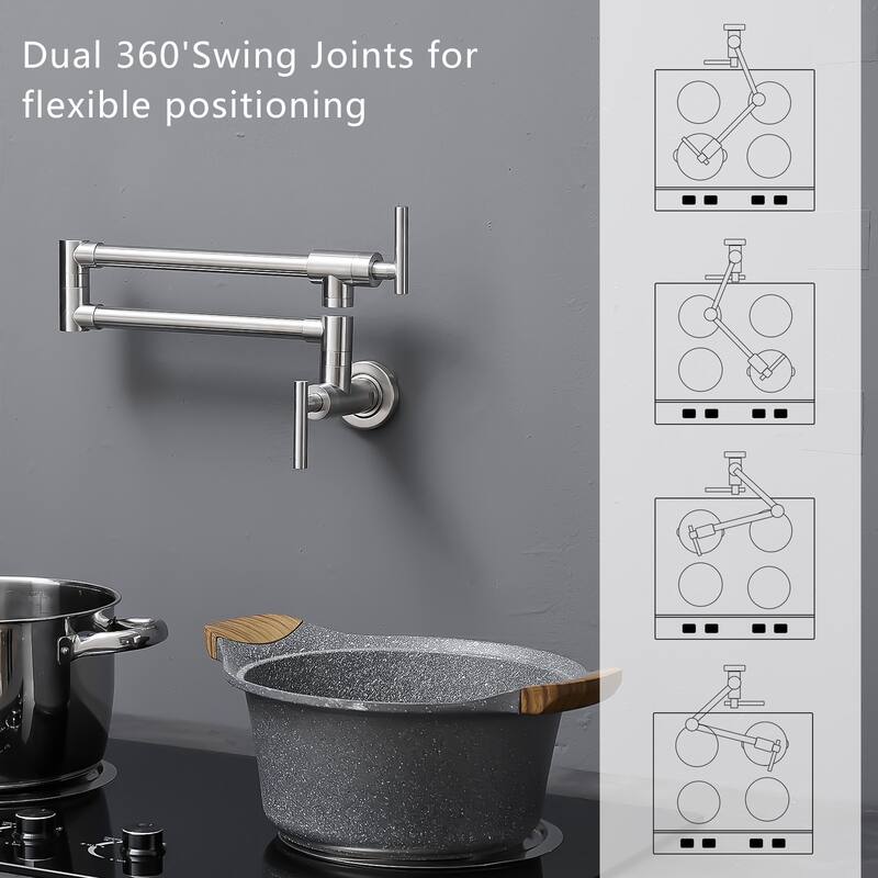 Wall-Mount Commercial Kitchen Folding Faucet Pot Filler Faucet