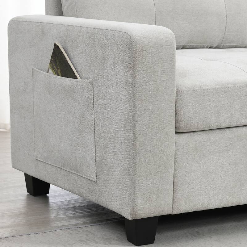 104" Chenille U-Shaped Sectional Sofa with 2 Acrylic Tables, USB Charging and Storage Ottoman