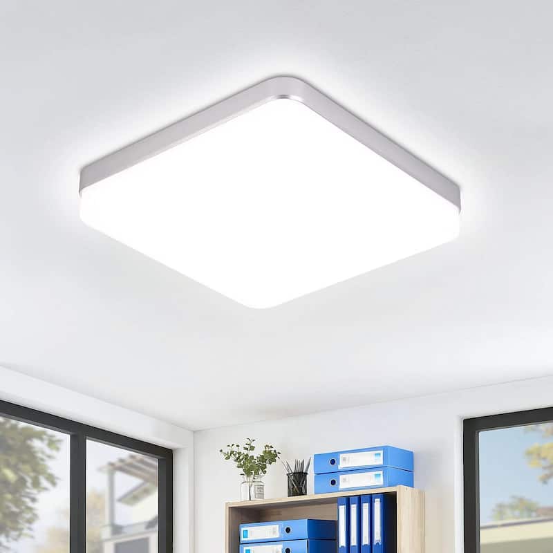 24Watts Square Selectable LED Flush Mount Ceiling Light for Dining Room Living Room Bedroom Kitchen - 7.08"Dx1.57H" - Silver