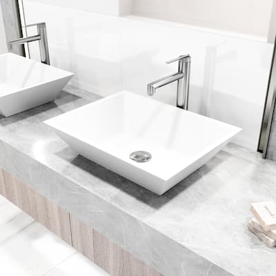 VIGO Vinca 18"L x 14"W MatteStone Vessel Sink and Sterling 11"H Faucet Set