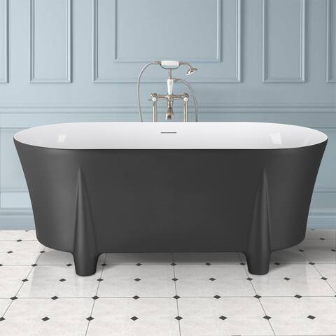 Mokleba 59 In Oval Acrylic Freestanding Bathtub in Grey Soaking Tub