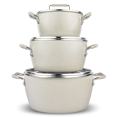 Granitestone Beige 6-Piece Nonstick Stackable Nesting Pots and Pans Cookware Set