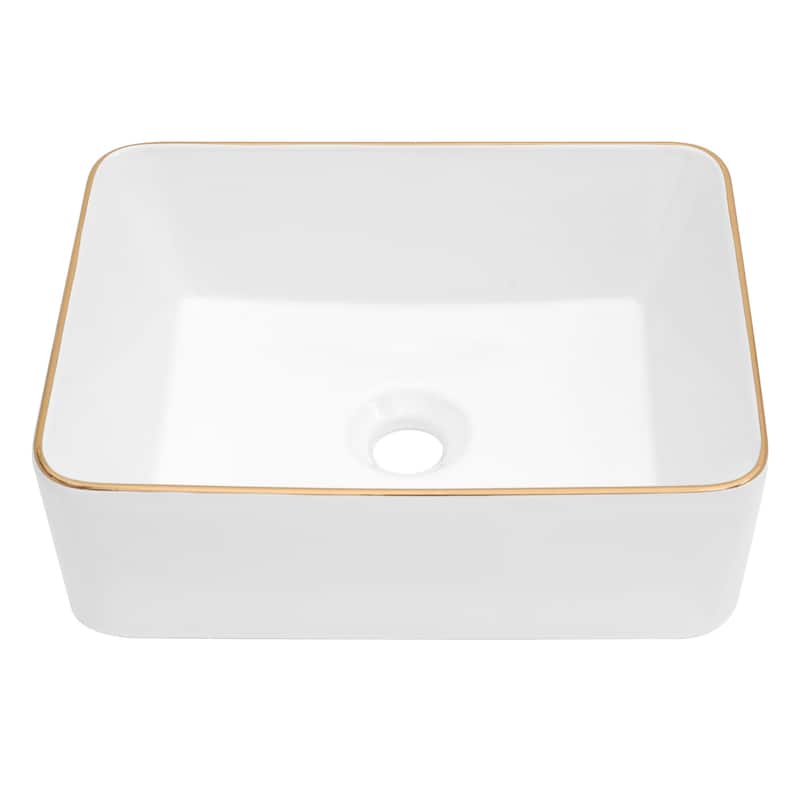 16x12 Inch Ceramic Rectangular Vessel Bathroom Sink - White/Gold