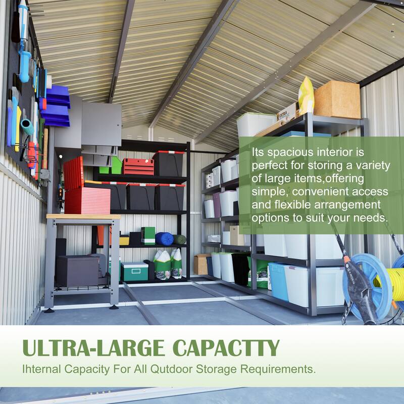 8 x 12 FT Outdoor Metal Storage Shed with Lockable Double Doors, Aluminum Frame Tool Shed for Backyard