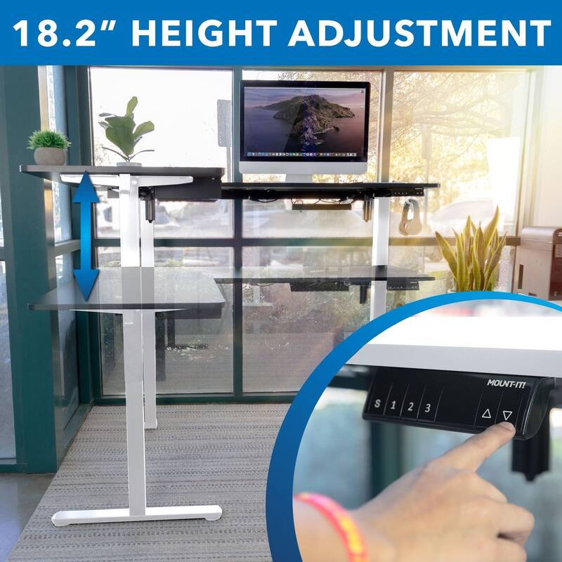 Mount-It! Large 63"W Electric Corner Adjustable Standing Desk, Black/White (MI-15016)