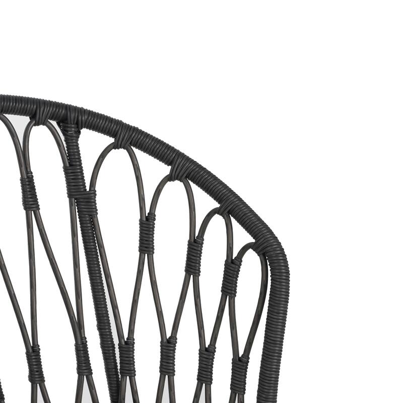 Roomfitters Set of 2 Boho Industrial Wicker Dining Chairs with Water-Resistant Cushions, Gray Rattan and Iron Hairpin Legs, Gray