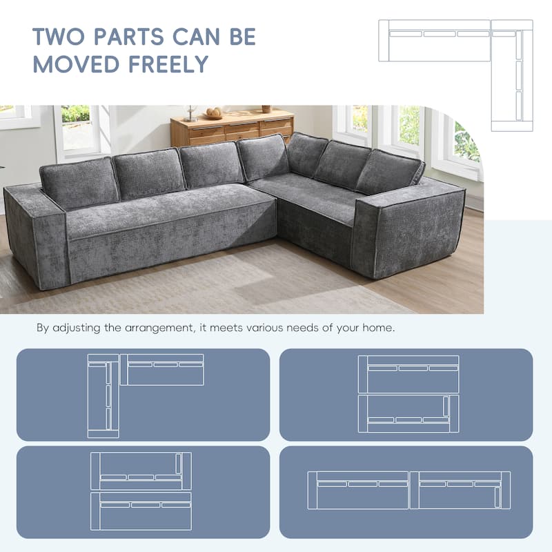 Oversized L-Shaped Modular Sectional Sofa, Wrinkle-Resistant Chenille 6 Seat Cloud Sofa, Full Compression Deep Seat Corner Sofa
