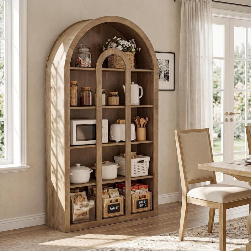 71-Inch Tall Arched Bookshelf with Open Shelves for Living Room, Office, Bedroom