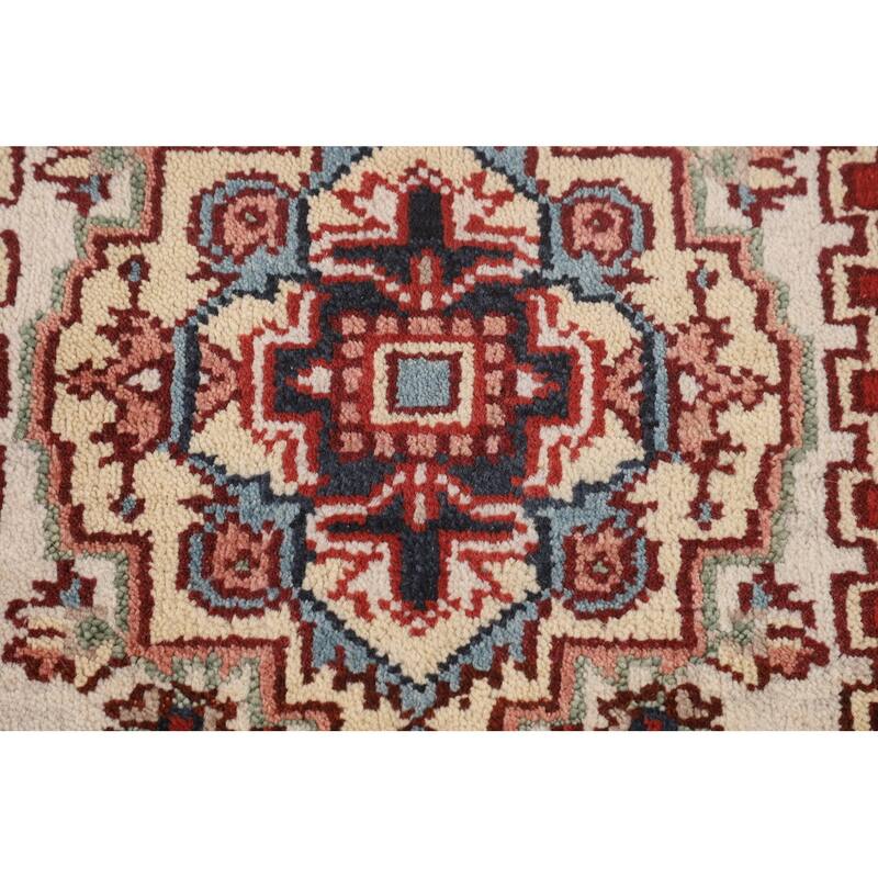 Ivory Geometric Heriz Serapi Runner Rug Hand-Knotted Wool Carpet - 2'6"x 7'10"