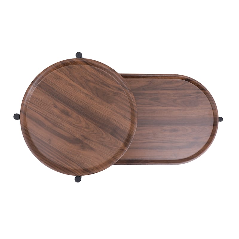 Modern Coffee Table 2-Tier Coffee Table Small Coffee Table Sofa Side Table with Storage Shelf, for Living Rooms, Walnut Brown