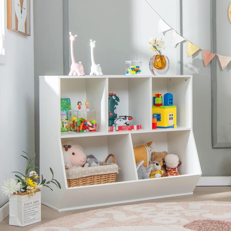 5-Cube Wooden Kids Toy Storage Organizer with Anti-Tipping Kits - 35.5" x 16" x 30"