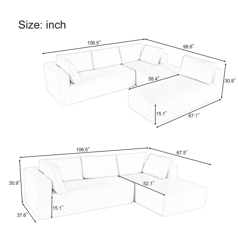 Beige 106.5'' U-Shaped 4-Seat Modular Sofa with 2 Chaise, Pillow, Anti-Wrinkle Chenille Fabric, and High-Density Foam