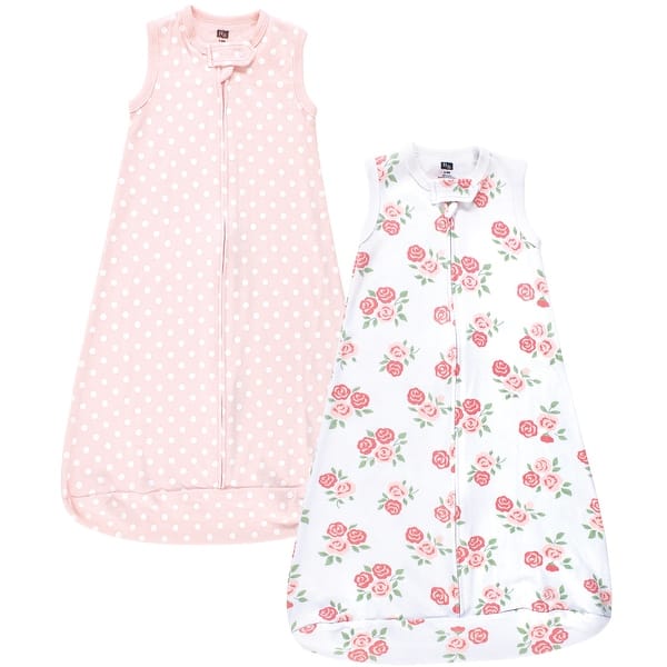 slide 1 of 1, Hudson Baby Infant Girl Interlock Cotton Sleeveless Sleeping Bag, Soft Pink Roses 0-3 Months - Soft Pink Roses