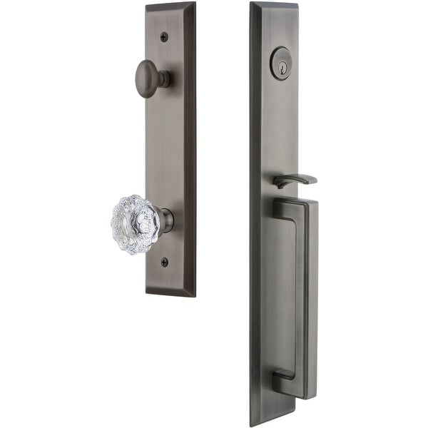 Grandeur FAVDGRFON_ESETD_NA Fifth Avenue Solid Brass Rose Dummy "D" Grip Handleset with Fontainebleau Crystal Knob