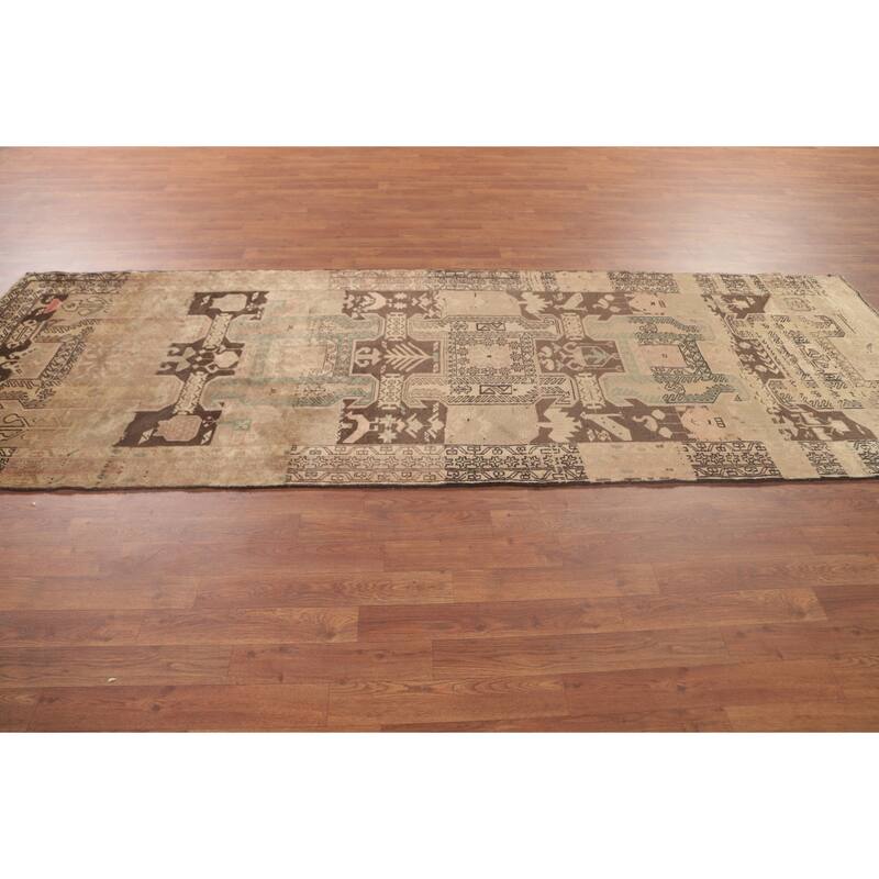Meshkin Persian Vintage Runner Rug Handmade Wool Carpet - 3'6"x 10'3"