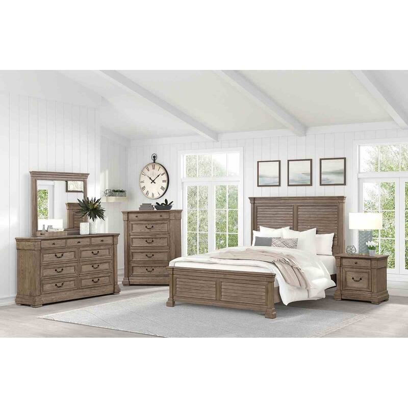 Transitional Weathered Gray Bedroom Set with Shutter Panel Bed
