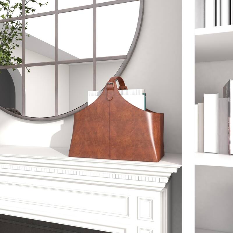 Leather Handmade Box Style Single Slot Magazine Holder with Buckle Handle - Brown, Dark Brown, Gray or Black - Roche River Decor