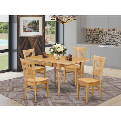 5-Piece Natural Oak Finish Solid Wood Top - Dining Room Set - Seats 4