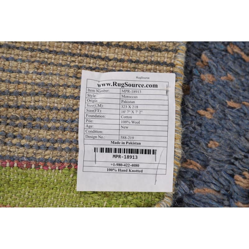 Blue Moroccan Oriental Area Rug Hand-Knotted Wool Carpet - 7'2" x 10'7"