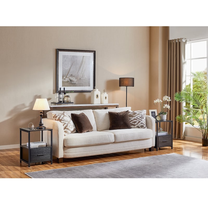 VECELO 2-Pack Nightstand Set with Charging Station 2 USB & 2 AC Outlets Compact End Table for Small Spaces (Set of 2)