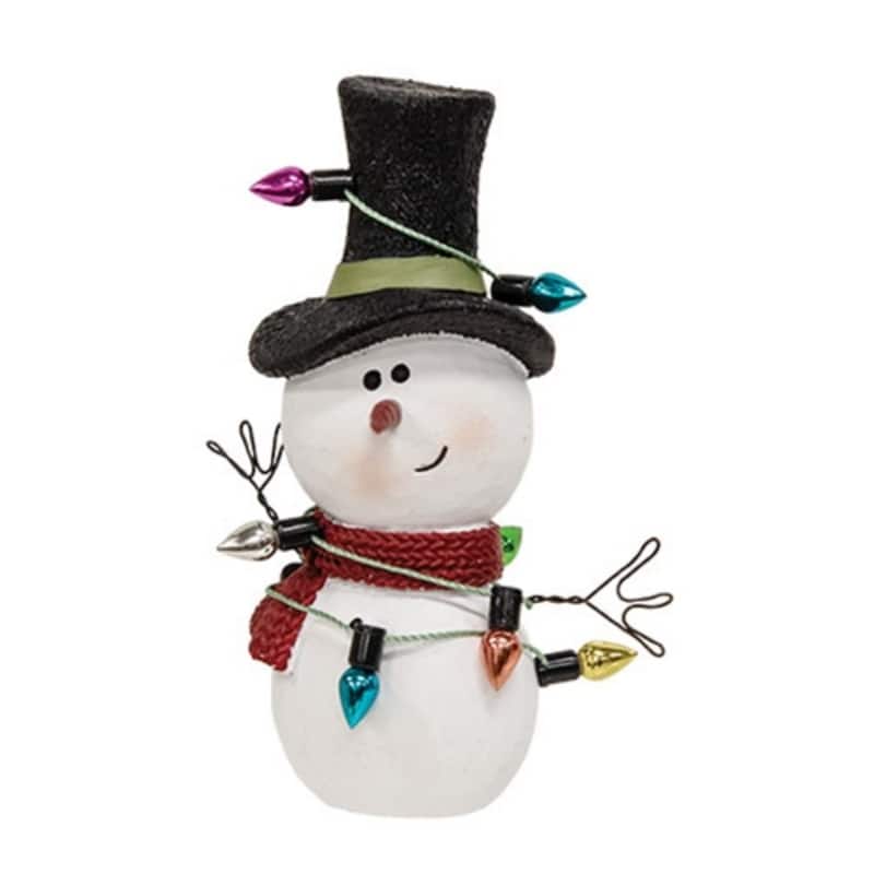 Resin Snowman with Hat and Christmas Lights - 3.5"H - Multi