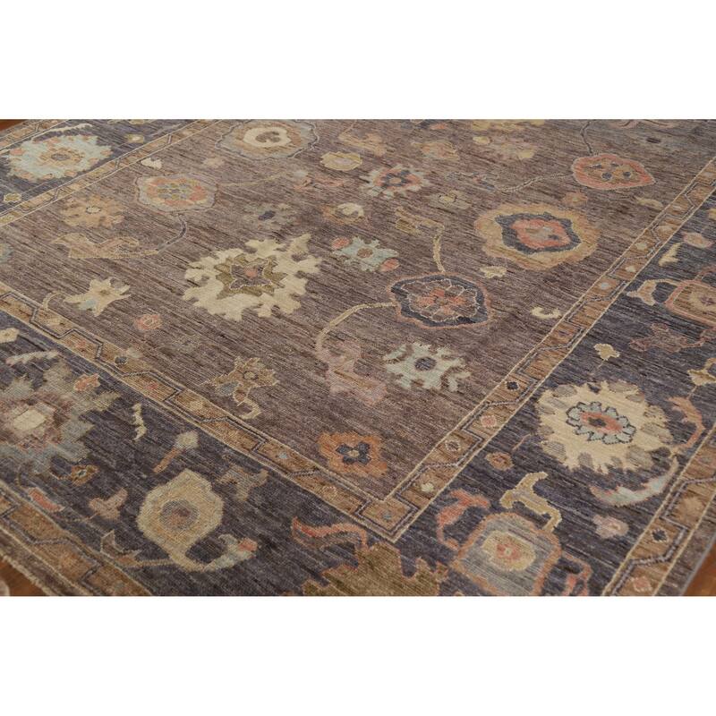 Hand Knotted Oriental 100% Wool Carpet Transitional All-Over Brown Oushak Area Rug - 9' 10'' X 8' 1''
