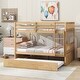 preview thumbnail 2 of 11, Full Over Full Rubber Wood Bunk Bed with Twin Size Trundle,Convertible Ladder and Guardrail