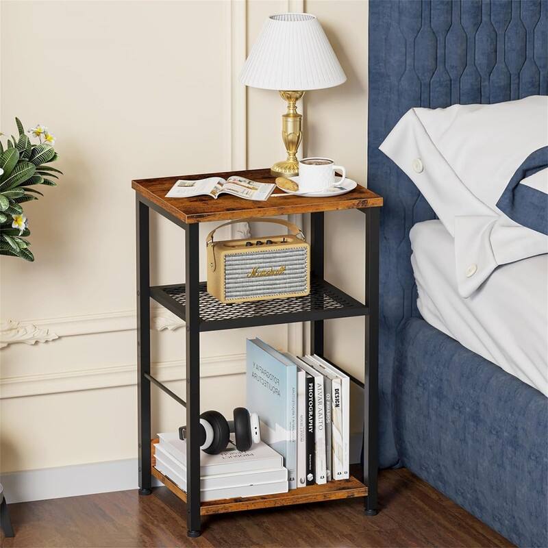 3 Tier End Table, Record Player Stand with Storage Shelves - 11.81"D x 14.96"W x 25.6"H