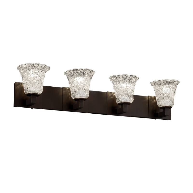 Justice Design Veneto Luce Modular 4-light Dark Bronze Bath Bar, Lace Round Flared Shade - Dark Bronze, Lace