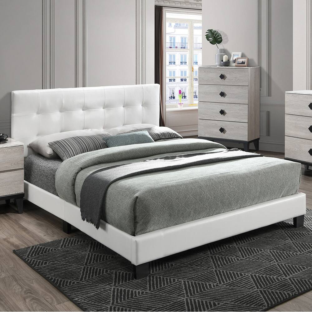 Faux Leather Upholstered Bed with Tufting