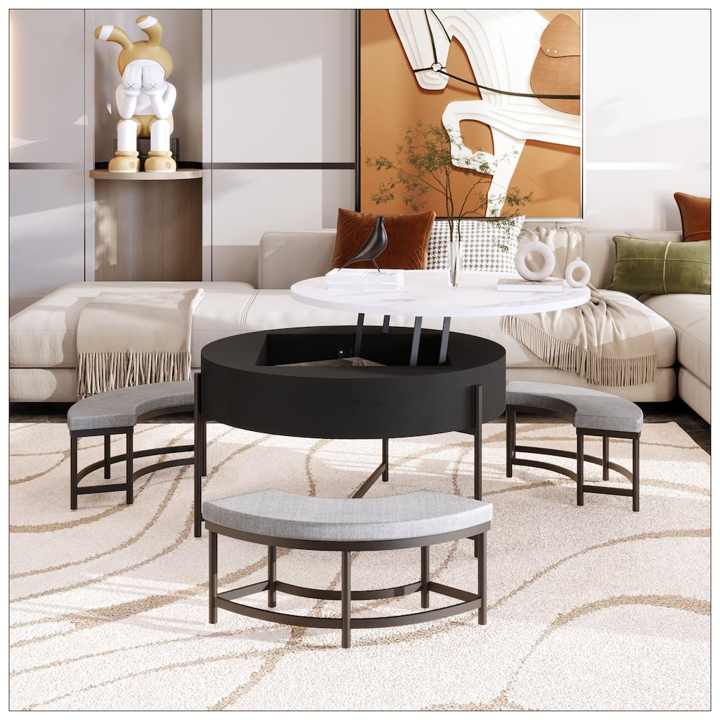 Modern Round Lift-Top Coffee Table with Storage