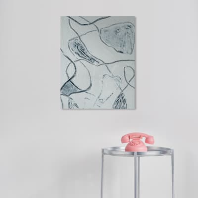 Wynwood Studio Abstract Lanterier Gray and Dark Blue Modern & Contemporary Wall Art Canvas Print